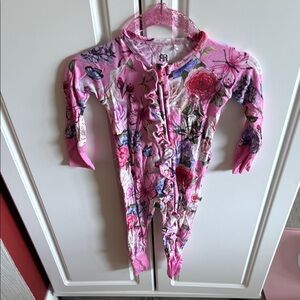 Bums and Roses Ruffle Butts Pink Footies One Piece with Floral Design
